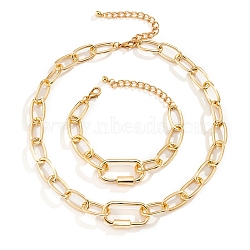Oval Alloy & Aluminum Link Chain Necklaces & Link Bracelets Sets, Golden, 15.75 inch(40cm) & 160mm(FS-WG10066-01)