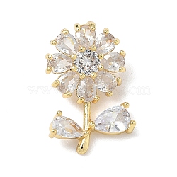 Brass Cubic Zirconia Pendants, Flower Charms, Lead Free & Cadmium Free, Long-Lasting Plated, Rack Plating, Real 18K Gold Plated, Clear, 20x13x8.5mm, Hole: 5x3mm(KK-L253-29G-01)