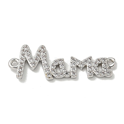 Mother's Day Brass Micro Pave Clear Cubic Zirconia Connector Charms, Word Ma Ma Links, Platinum, 11x33x2mm, Hole: 1.5mm(KK-K378-12P)