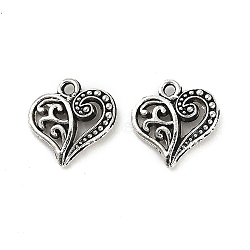 Tibetan Style Alloy Charms, Cadmium Free & Lead Free, Heart, Antique Silver, 14x14x3.5mm, Hole: 1.6mm, about 1020pcs/1000g(FIND-M047-47AS)