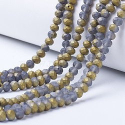 Electroplate Transparent Glass Beads Strands, Half Plated, Faceted, Matte, Rondelle, Golden Plated, 2.5x2mm, Hole: 0.4mm, about 199pcs/strand, 13.4 inch(34cm)(EGLA-A034-T1mm-V03)