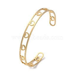 304 Stainless Steel Open Cuff Bangles, Hollow Heart, Golden, Inner Diameter: 2x2-5/8 inch(4.95x6.75cm)(BJEW-P307-05G)