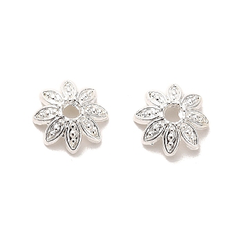 Long-Lasting Plated Alloy Beads Caps, Flower 8 Petals, Silver, 9x3mm, Hole: 1.2mm