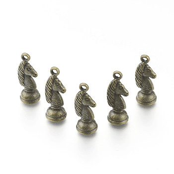 Alloy Pendants, Knight Chess Pieces, Antique Bronze, 21x8mm, Hole: 1.5mm