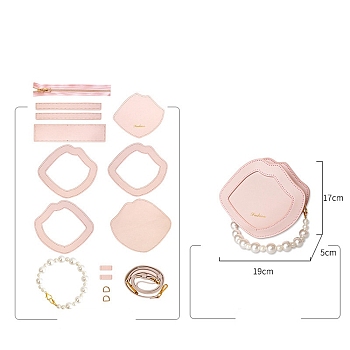 Handmade DIY Pearl Handle Shell Shape Bag Making Kit, Including PU Leather Bag Accessories, Pink, 19x17x5cm