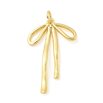 Rack Plating Brass Pendants, Cadmium Free & Lead Free, 
Long-Lasting Plated, with Jump Ring, Bowknot, Real 18K Gold Plated, 30x18.5x2.5mm, Hole: 3mm