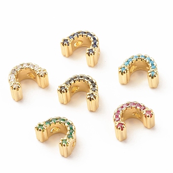 Rack Plating Brass Cubic Zirconia Connector Charms, Cadmium Free & Lead Free, Real 18K Gold Plated, Arch Shape, Mixed Color, 8x10.5x5mm, Hole: 2x1.6mm