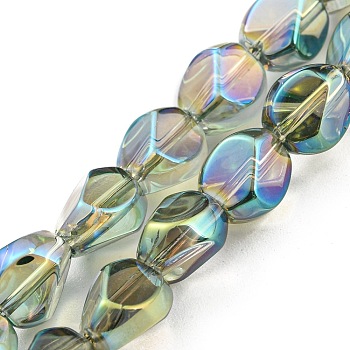 Full Rainbow Plated Electroplate Transparent Glass Beads Strands, Faceted Polygon, Dark Sea Green, 7.5x6x6.8mm, Hole: 1mm, about 90pcs/strand, 26.85 inch(68.2cm)