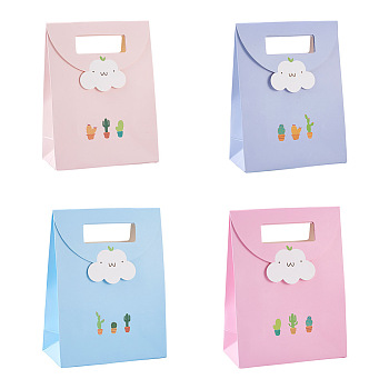 Magibeads 20Pcs 4 Colors Rectangle Paper Flip Gift Bags, with Handle & Clouds & Cactus Pattern, Shopping Bags, Mixed Color, 12.3x6x16.1cm, 5pcs/color