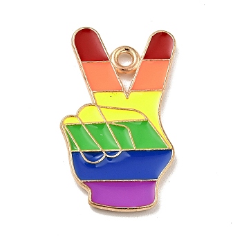 Pride Alloy Enamel Pendants, Yeah Gesture Charms, Light Gold, Colorful, 25.5x15x1.5mm, Hole: 1.6mm