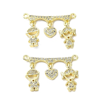Rack Plating Brass Micro Pave Clear Cubic Zirconia Pendants, Long-Lasting Plated, Lead Free & Cadmium Free, Real 18K Gold Plated, 16.5x22.5x2.5mm, Hole: 1.2mm