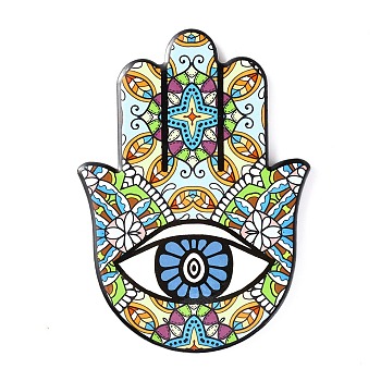 Hamsa Hand/Hand of Miriam with Evil Eye Pattern Porcelain Cup Mats, Anti-Slip Heat Resistant Cork Bottom Coasters, Light Cyan, 144x105x7.5mm