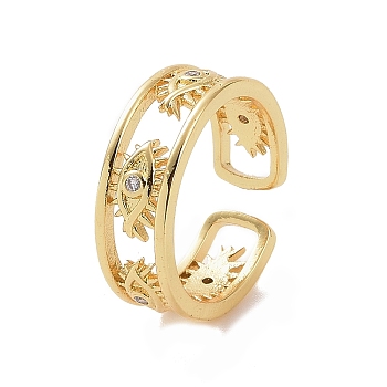 Clear Cubic Zirconia Eye Open Cuff Rings, Brass Jewelry for Women, Golden, Inner Diameter: 18mm