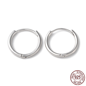 Rhodium Plated 925 Sterling Silver Huggie Hoop Earrings, with S925 Stamp, Platinum, 17x18x2mm