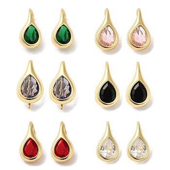 Rack Plating Real 18K Gold Plated Brass Teardrop Dangle Earrings, with Cubic Zirconia, Long-Lasting Plated, Lead Free & Cadmium Free, Mixed Color, 17.5x9x9mm