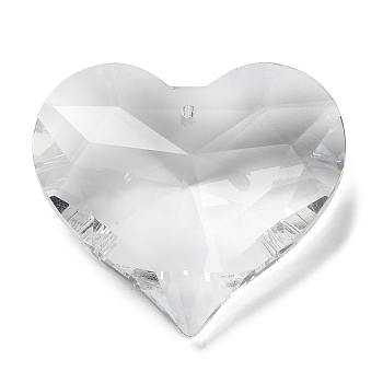 Transparent Glass Pendants, Faceted, Heart Charms, for Chandelier Crystal Hanging Pendants, Clear, 36x39x15mm, Hole: 1.6mm