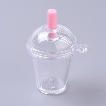 Transparent Plastic Big Pendants, Miniature Drink Cup, for DIY Keychain Making, Clear, 58x41.5x34.5mm, Hole: 2.5mm
