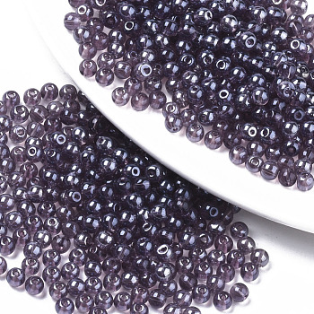 Transparent Glass Beads, Lustered, Round, Purple, 4x3mm, Hole: 1mm, about 4500pcs/bag