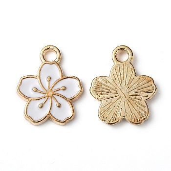 Alloy Enamel Charms, Hibiscus Flower, Light Gold, White, 14.5x12x1.5mm, Hole: 2mm