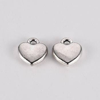 Tibetan Style Alloy Charms, Lead Free & Cadmium Free, Heart, Antique Silver, 9.5x8x2mm, Hole: 1.4mm, about 800pcs/500g