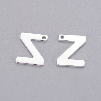 201 Stainless Steel Charms, Letter, Silver Color Plated, Letter.Z, 11x8.5x0.7mm, Hole: 1mm
