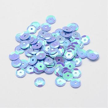 Plastic Paillette Beads, Semi-cupped Sequins Beads, Center Hole, Light Sky Blue, 4x0.5mm, Hole: 1mm