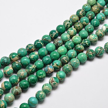 Natural Imperial Jasper Beads Strands, Round, Dyed, Dark Cyan, 10mm, Hole: 1mm, about 38pcs/strand, 15 inch