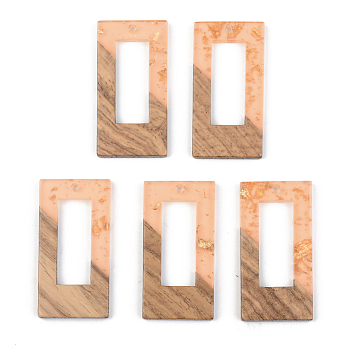 Transparent Resin & Walnut Wood Pendants, with Gold Foil, Rectangle, Dark Salmon, 38x19.5x3mm, Hole: 2mm