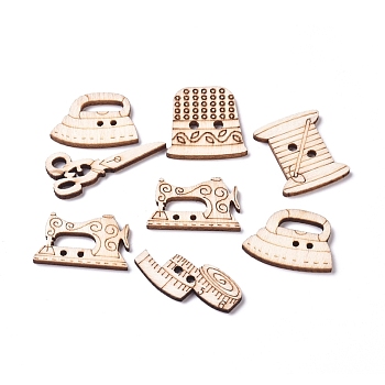 2-Hole Poplar Wood Buttons, Sewing Kit Shapes, Blanched Almond, 15.5~38.5x16.5~34.5x2.5mm, Hole: 1.5~2.5mm, about 100pcs/bag