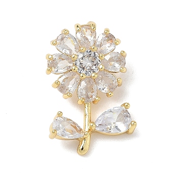 Brass Cubic Zirconia Pendants, Flower Charms, Lead Free & Cadmium Free, Long-Lasting Plated, Rack Plating, Real 18K Gold Plated, Clear, 20x13x8.5mm, Hole: 5x3mm