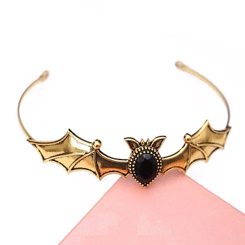 Alloy Hair Bands, Bat, with Acrylic, Black, 140x30mm