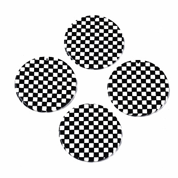 Opaque Cellulose Acetate(Resin) Pendants, Flat Round with Grid Pattern, Black, 39.5x39.5x2.5mm, Hole: 1.4mm