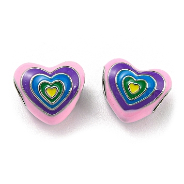 Colorful Heart Brass+Enamel European Beads