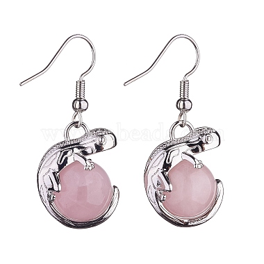 Boucles d'oreilles caméléon en quartz rose naturel avec strass en cristal(EJEW-A092-10P-18)-2