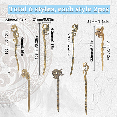 12Pcs 6 Style Fox & Phoenix & Swan & Fish & Dragon Tibetan Style Alloy Bookmarks(FIND-SC0006-62)-2