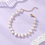 Natural Cultured Freshwater Pearl Beaded Bracelets for Women, Oval, with Brass Beads, Real 18K Gold Plated, Seashell Color, 7.60 inch(19.3cm)(BJEW-JB13320)