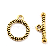 Tibetan Style Toggle Clasps, Lead Free and Cadmium Free, Rondelle, Antique Golden, Size: Ring: about 16mm long, 13mm in diameter, Bar: 18mm long, 6mm wide, 2mm thick, hole: 2mm(TIBEB-A0701-AG-LF)