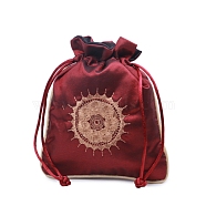Chinese Style Rectangle Brocade Drawstring Bags, Organza Pouches Gift Jewelry Packaging Bag, Dark Red, 15x13cm(PW-WG11350-06)