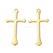 Brass Pendants, Cadmium Free & Lead Free, Cross Charms, Real 24K Gold Plated, 24x13x0.5mm, Hole: 1.4mm(KK-F880-05G-05)