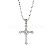 Zinc Alloy with Rhinestone Cross Pendant Necklaces, 201 Stainless Steel Chains Necklaces, Stainless Steel Color, 23.62 inch(60cm), Cross: 39x28mm(NJEW-M211-07A-P)