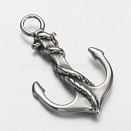304 Stainless Steel Pendants, Anchor, Antique Silver, 40x25x4mm, Hole: 5mm(STAS-E133-027AS)