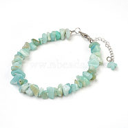Natural Flower Amazonite Chip Beads Anklets, with Glass Seed Beads, with Brass and Stainless Steel Findings, 8-1/2 inch(21.5cm)(AJEW-AN00229-08)