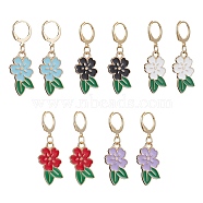 5 Pair 5 Color Alloy Enamel Dangle Leverback Earrings, with 304 Stainless Steel Pins, Mixed Color, 41x13mm, 1 Pair/color(EJEW-JE05523)