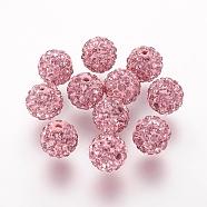 Polymer Clay Rhinestone Beads, Grade A, Round, Pave Disco Ball Beads, Light Rose, 8x7.5mm, Hole: 1mm(X-RB-K050-8mm-C26)