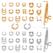 2 Sets 2 Colors Alloy Cuff Earrings Set, No Piercing Earrings with Chains Tassel Earring Post, Heart & Leaf & Star, Platinum & Golden, 5~12x9~11x9~11mm, 1 Set/color, 20Pcs/set(EJEW-FI0001-57)