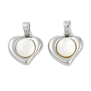 Brass Pave Natural White Shell Heart Charms, Platinum, 13x13.5x3.5mm, Hole: 5x2.5mm(KK-U043-27P)