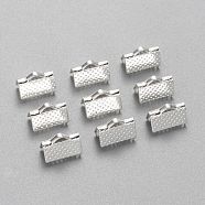 Iron Ribbon Crimp Ends, Silver Color Plated, about 7mm long, 10mm wide, hole: 2mm(E143Y-S)