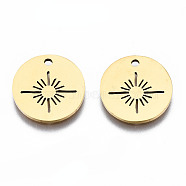 201 Stainless Steel Pendants, Laser Cut, Flat Round with Sun, Golden, 15.5x14.5x1mm, Hole: 1.6mm(STAS-Q240-045G)