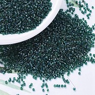 MIYUKI Delica Beads, Cylinder, Japanese Seed Beads, 11/0, (DB0275) Lined Emerald Luster, 1.3x1.6mm, Hole: 0.8mm, about 20000pcs/bag, 100g/bag(SEED-J020-DB0275)