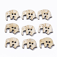 2-Hole Carved Wooden Buttons,  Elephant, Blanched Almond, 17x22.5x2.5mm, Hole: 2mm(X-BUTT-T007-035)